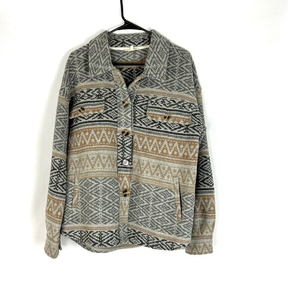 Mystree Shacket Jacket Wool Blend Aztec Print L Cozy - Picture 1 of 6